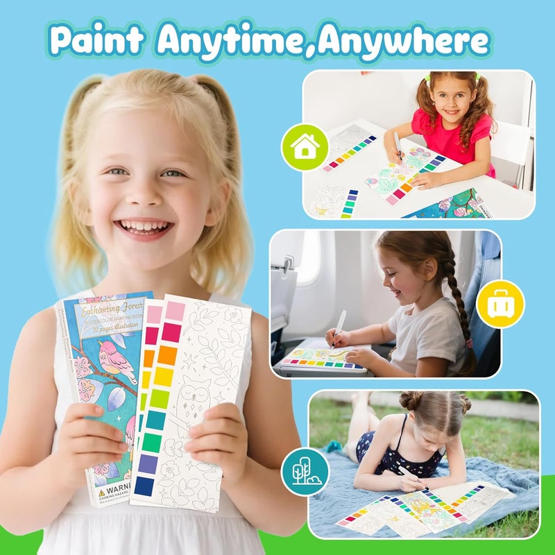 JCREN Watercolor Painting Books, Pocket Watercolor Painting Coloring Kit, Paint with Water Bookmarks Travel Activity Party Favors for Kids Toddlers Gifts for Boys and Girls - Image 5